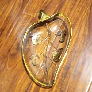 Georges Briard leaf shape, fruit, with real gold trim Mid Century serving dish